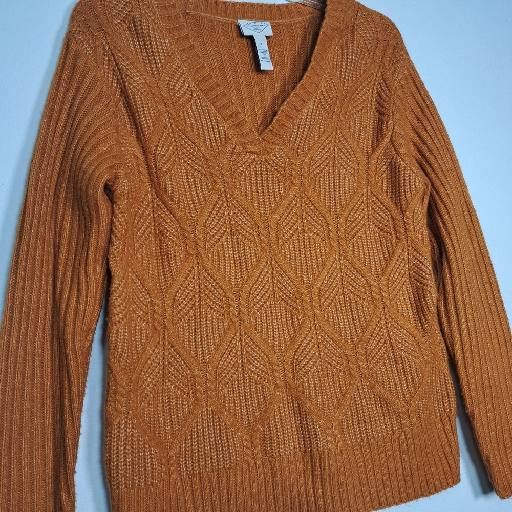 St Johns Bay Classic Burnt Orange Small Cable Knit Sweater